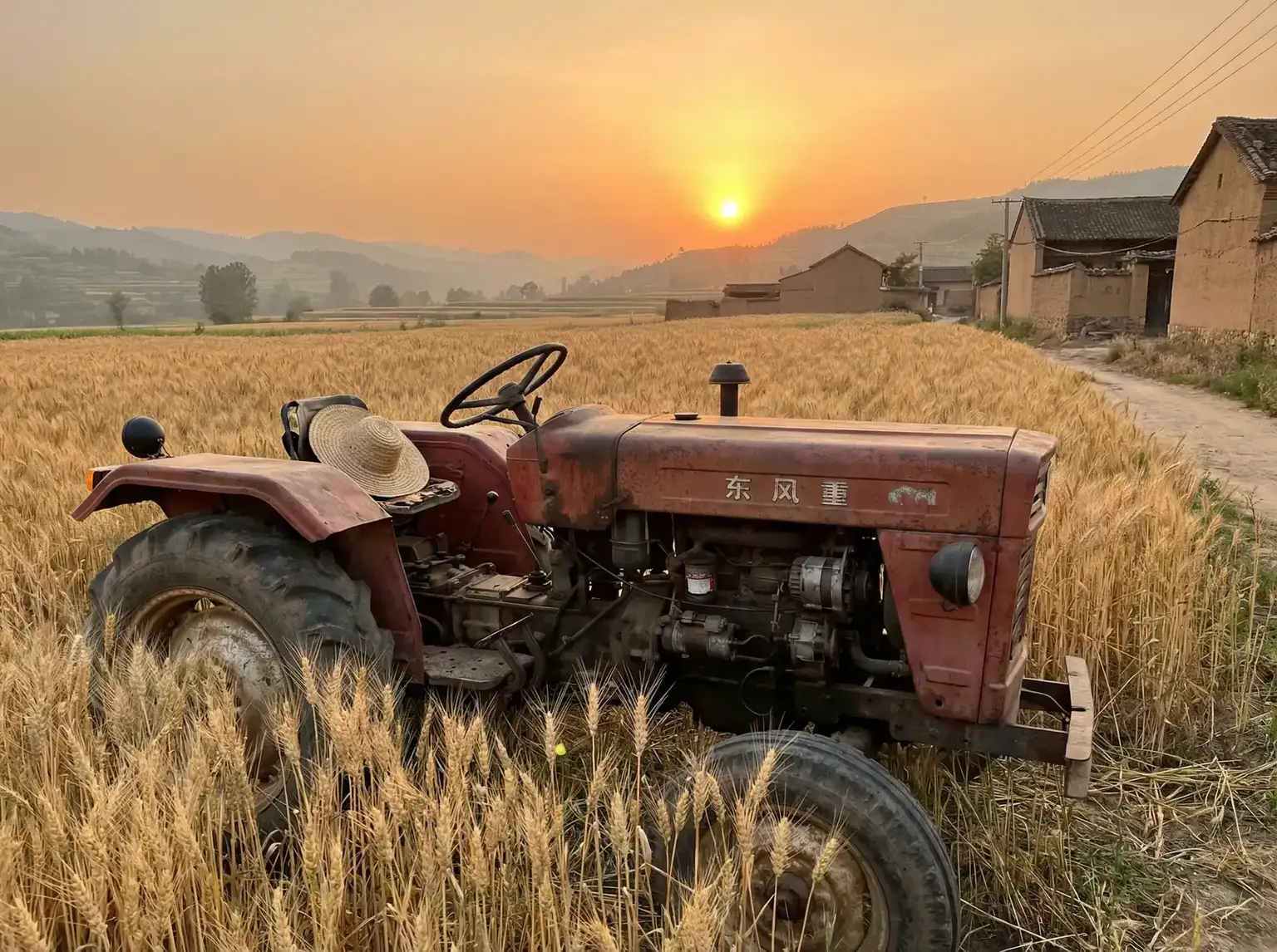 夕阳下的老式拖拉机停在麦田边 - 100款夜间必备APP免费下载 田间记忆